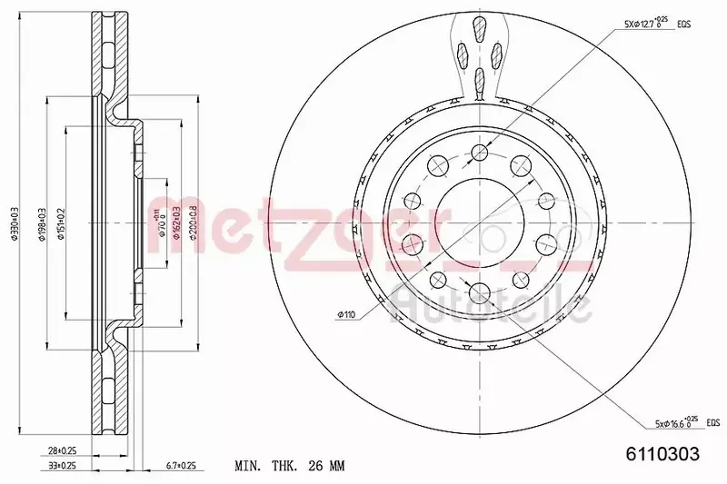 METZGER TARCZA HAMULCOWA 6110303 