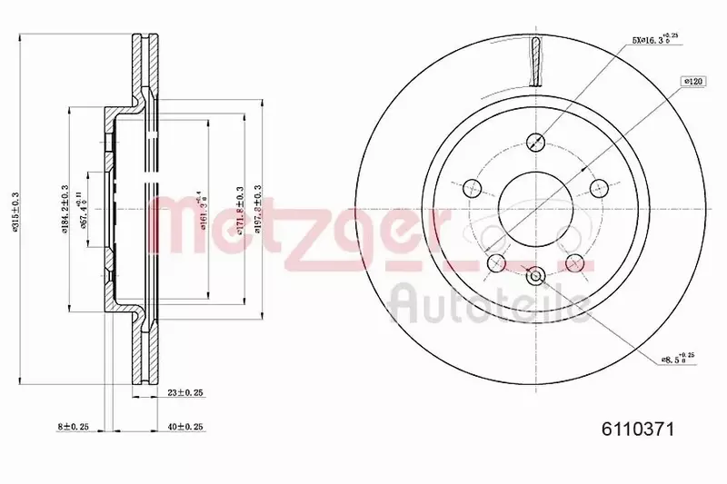 METZGER TARCZA HAMULCOWA 6110371 