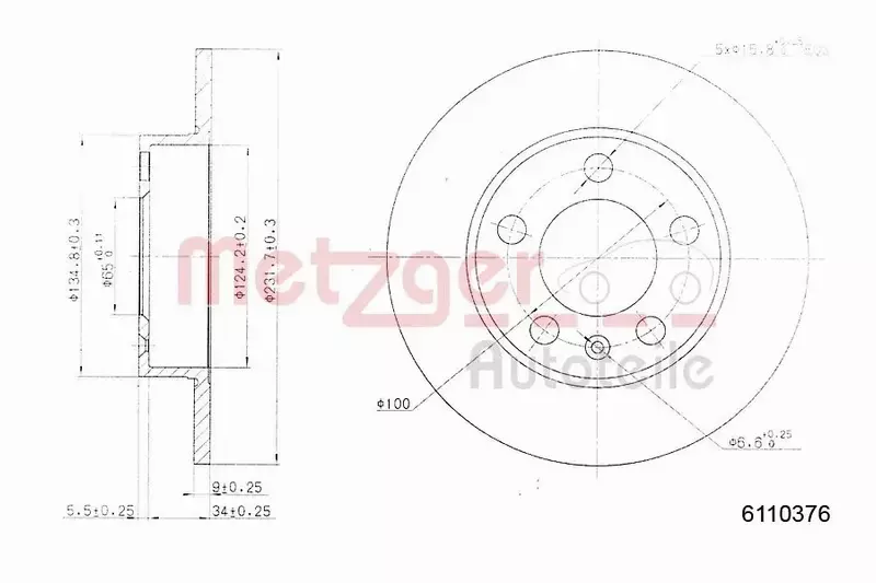 METZGER TARCZA HAMULCOWA 6110376 