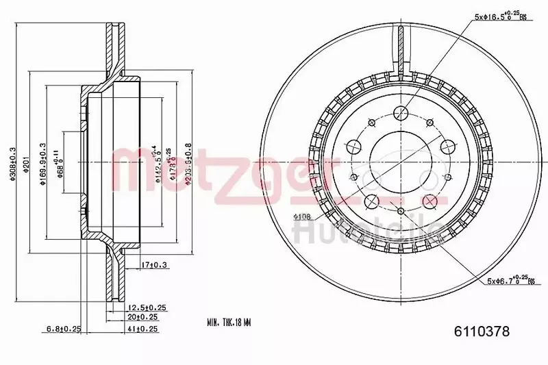 METZGER TARCZA HAMULCOWA 6110378 