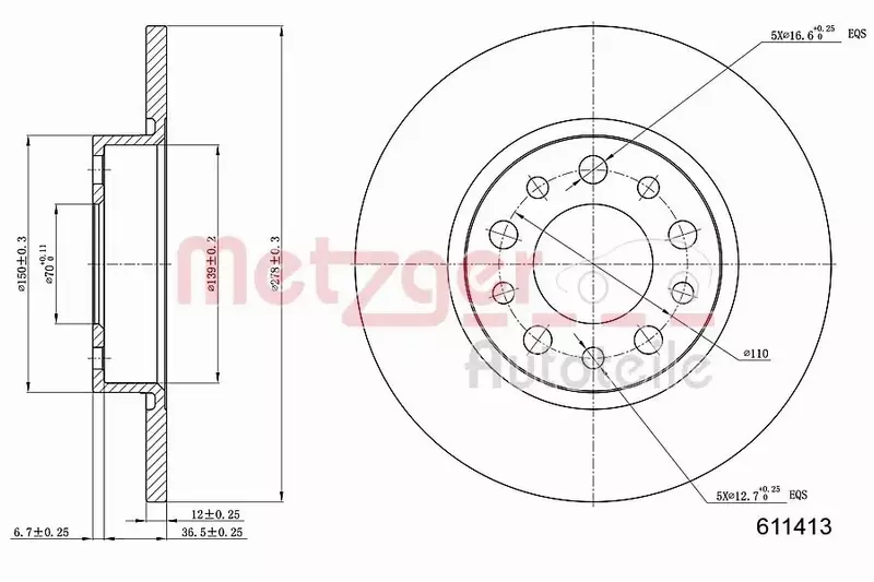 METZGER TARCZA HAMULCOWA 6110413 