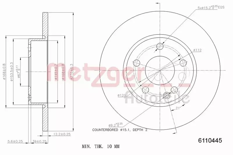 METZGER TARCZA HAMULCOWA 6110445 