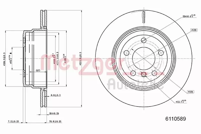 METZGER TARCZA HAMULCOWA 6110589 