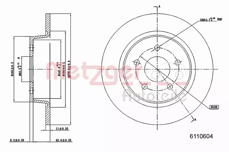 METZGER TARCZA HAMULCOWA 6110604 