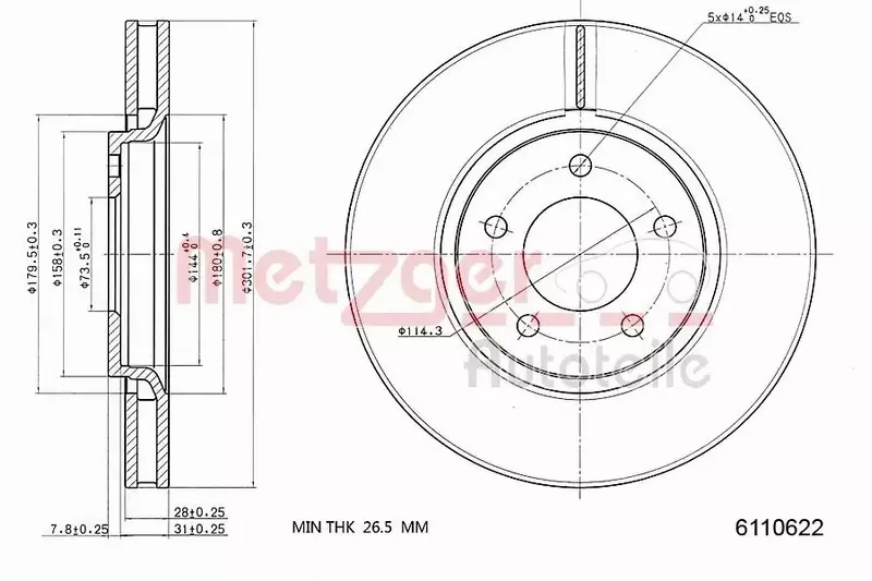 METZGER TARCZA HAMULCOWA 6110622 