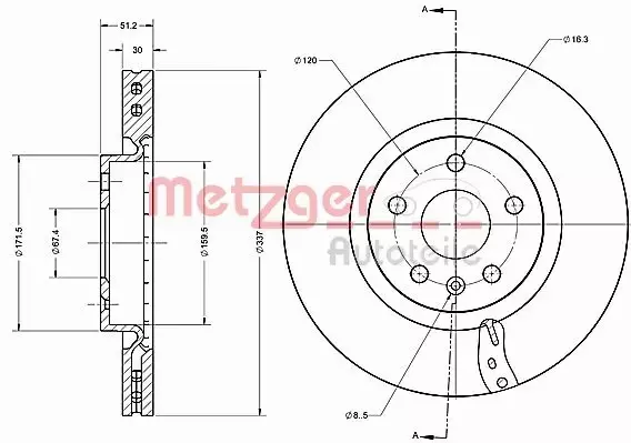 METZGER TARCZA HAMULCOWA 6110698 