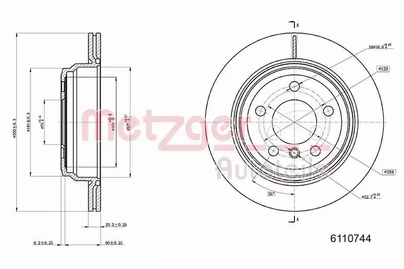 METZGER TARCZA HAMULCOWA 6110744 