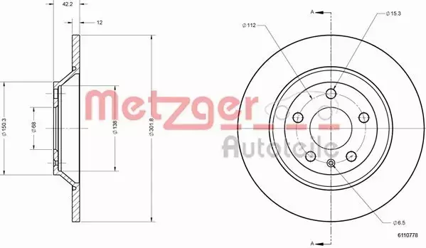 METZGER TARCZA HAMULCOWA 6110778 