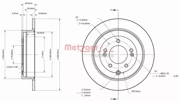 METZGER TARCZA HAMULCOWA 6110879 