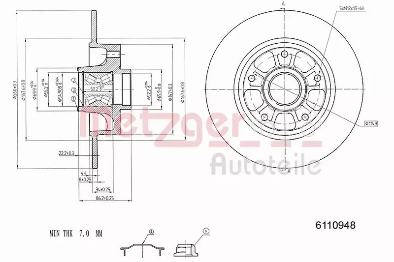 METZGER TARCZA HAMULCOWA 6110948 