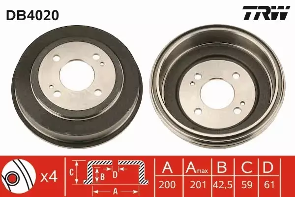 TRW BĘBEN HAMULCOWY TYŁ DB4020 