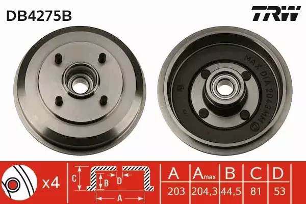 TRW BĘBEN HAMULCOWY TYŁ FORD FOCUS (DAW, DBW) 