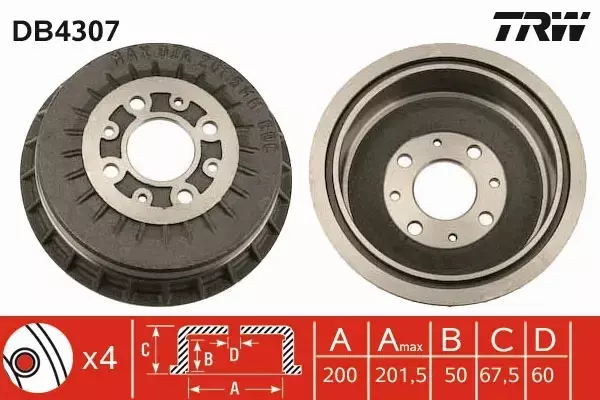 TRW BĘBEN HAMULCOWY TYŁ SAMARA (2108, 2109, 2115, 2113, 2114) 