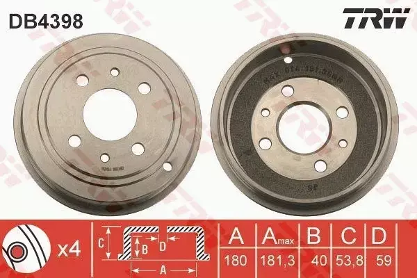 TRW BĘBEN HAMULCOWY TYŁ FIAT 500 (312_) 