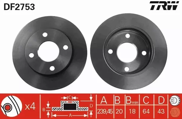 TRW TARCZE+KLOCKI PRZÓD FORD COURIER 240MM 