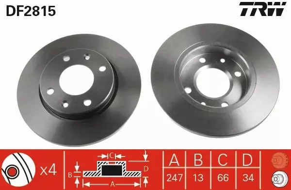 TRW TARCZE PRZÓD XSARA 206 306 247,5MM PEŁNE KRK 