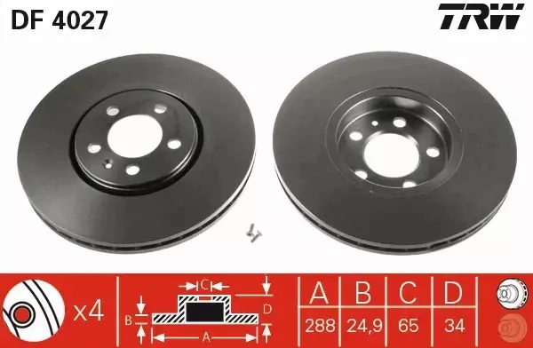 TRW TARCZE+KLOCKI PRZÓD+TYŁ VW GOLF IV BORA 288MM 