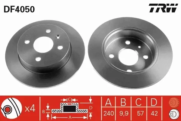 TRW TARCZE + KLOCKI TYŁ OPEL ASTRA G 240MM 4 OTW 