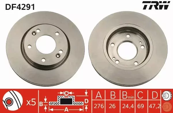 TRW TARCZE HAMULCOWE PRZÓD HYUNDAI TRAJET 276MM 