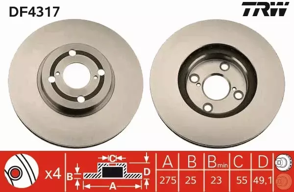 TRW TARCZE PRZÓD TOYOTA COROLLA E11 E12 275MM 