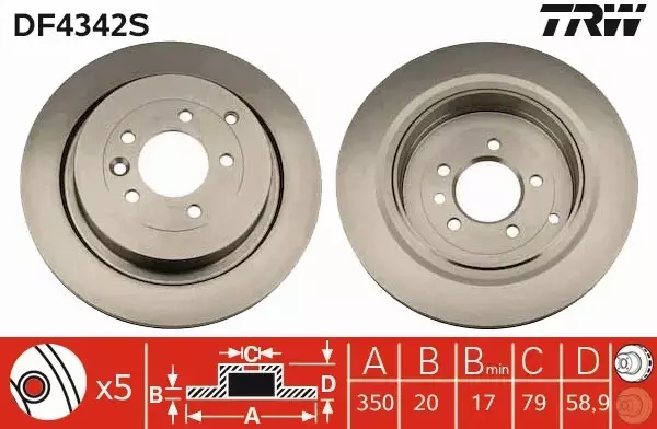 TRW TARCZE HAMULCOWE TYŁ RANGE ROVER SPORT (L320) 