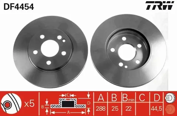 TRW TARCZE HAMULCOWE PRZÓD KLASA A W169 288MM 