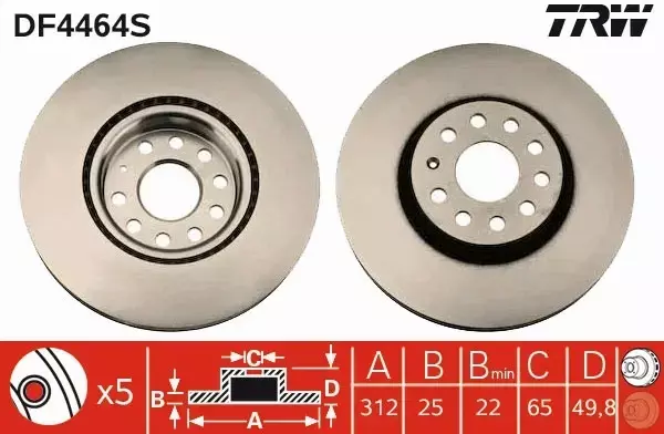 TRW TARCZE+KLOCKI PRZÓD AUDI A3 8V Q2 TT FV 312MM 