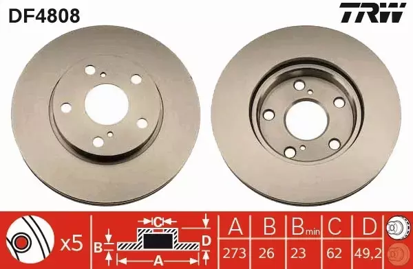 TRW TARCZE + KLOCKI PRZÓD TOYOTA AURIS E15 273MM 