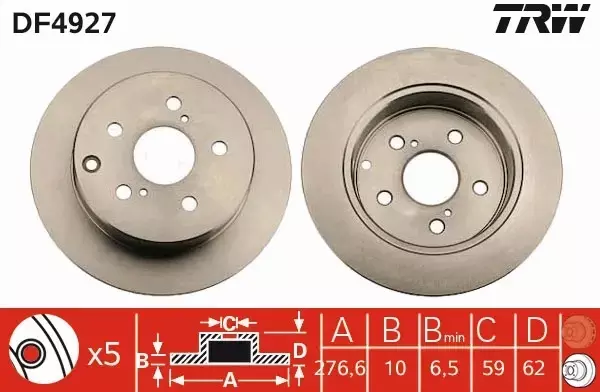 TRW TARCZE TYŁ TOYOTA AVENSIS T25 2.2D 280MM KRK T 