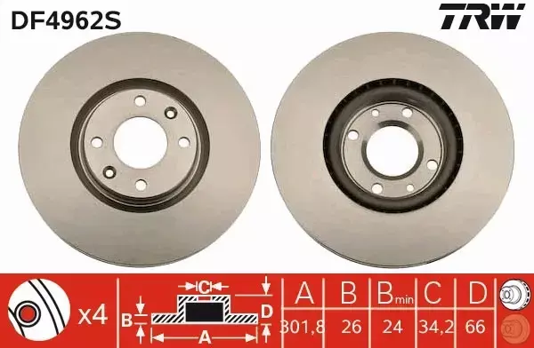 TRW TARCZE+KLOCKI PRZÓD CITROEN C4 I 302MM 