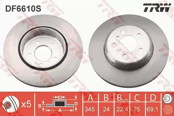 TRW TARCZE+KLOCKI TYŁ BMW 5 F10 F11 6 F12 F13 F06 345MM 