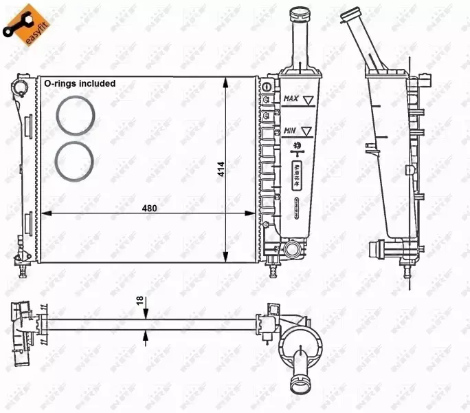 NRF CHŁODNICA WODY PŁYNU FIAT 500 FORD KA 1.2  