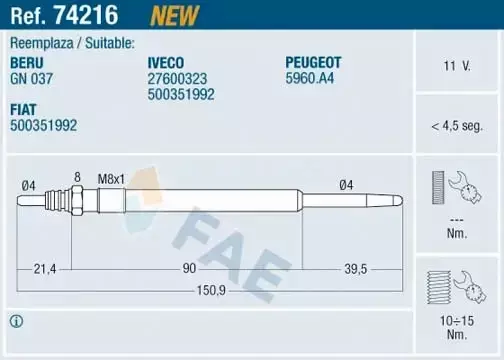 FAE ŚWIECA ŻAROWA 74216 