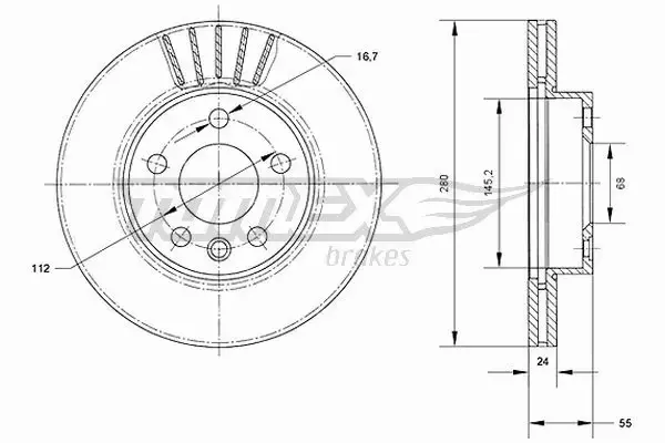 TOMEX BRAKES TARCZA HAMULCOWA TX 70-78 