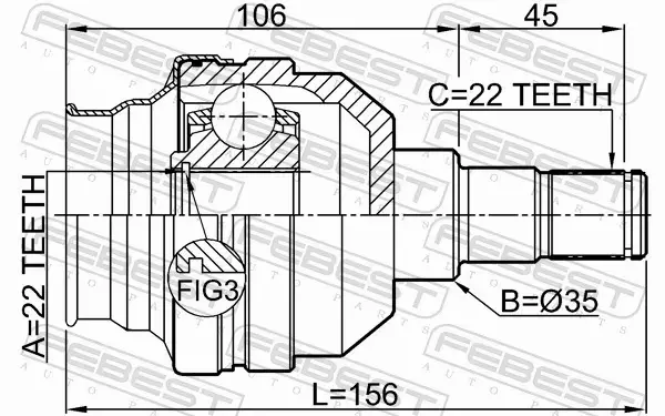 FEBEST PRZEGUB NAPĘDOWY 1011-T255LH 