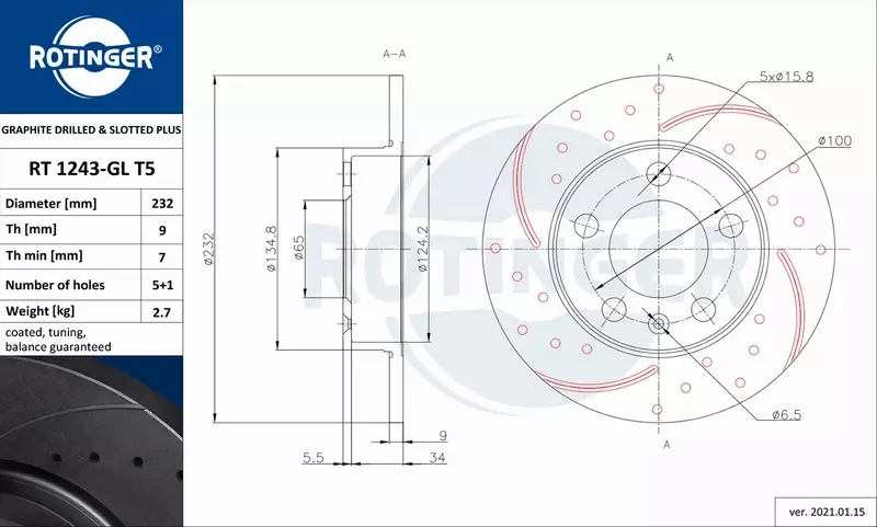 ROTINGER TARCZA HAMULCOWA RT 1243-GL T5 