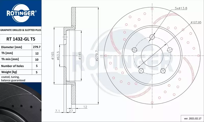 ROTINGER TARCZA HAMULCOWA RT 1432-GL T5 