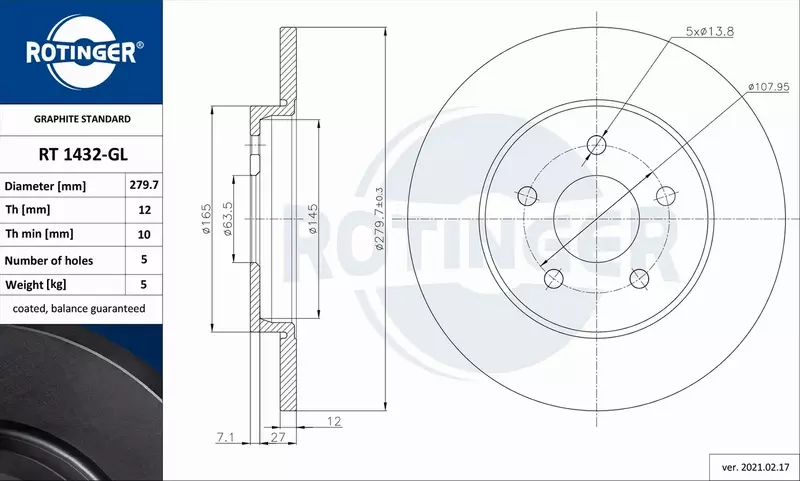 ROTINGER TARCZA HAMULCOWA RT 1432-GL 