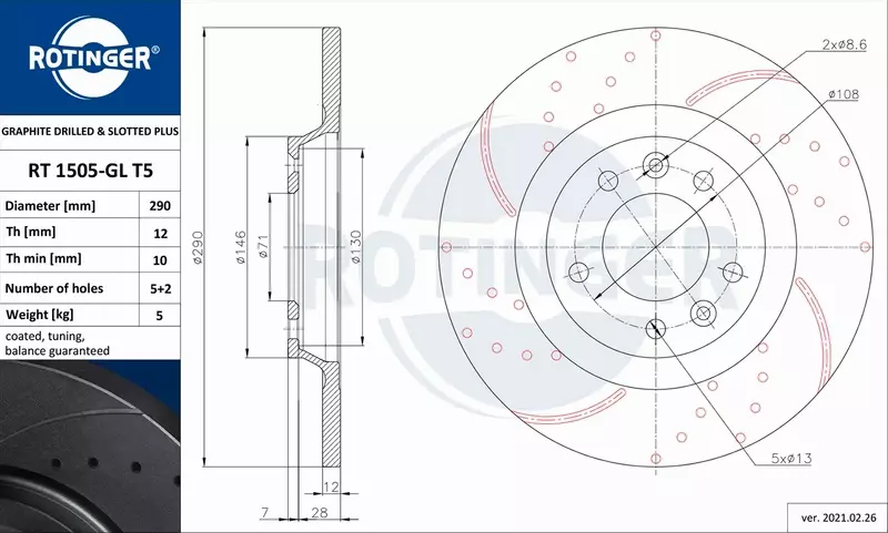 ROTINGER TARCZA HAMULCOWA RT 1505-GL T5 