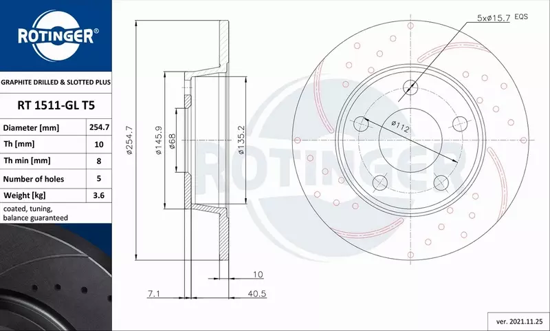 ROTINGER TARCZA HAMULCOWA RT 1511-GL T5 