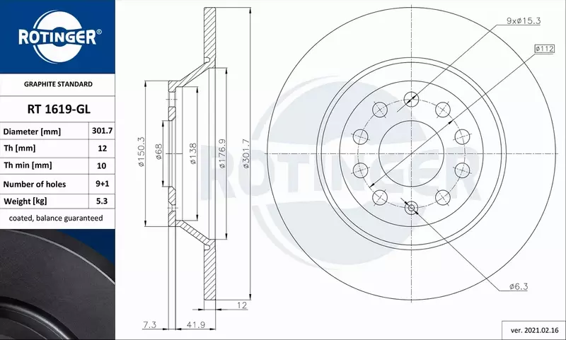 ROTINGER TARCZA HAMULCOWA RT 1619-GL 