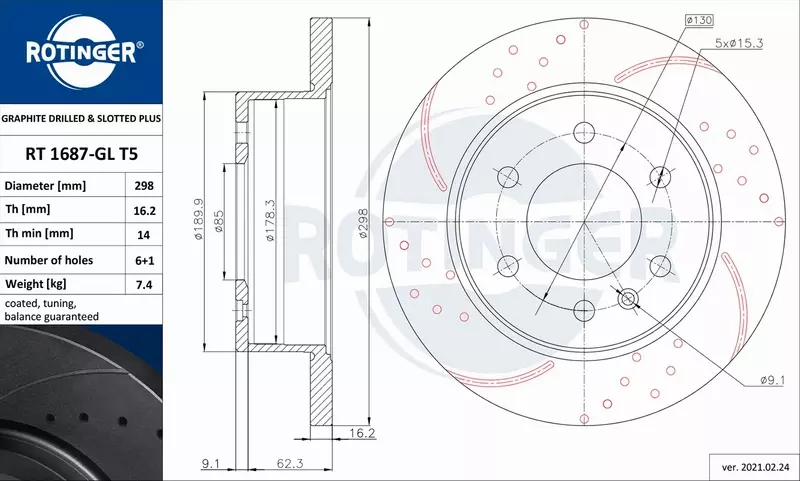 ROTINGER TARCZA HAMULCOWA RT 1687-GL T5 