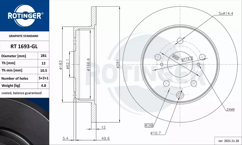 ROTINGER TARCZA HAMULCOWA RT 1693-GL 