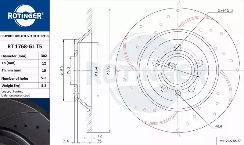 ROTINGER TARCZA HAMULCOWA RT 1768-GL T5 