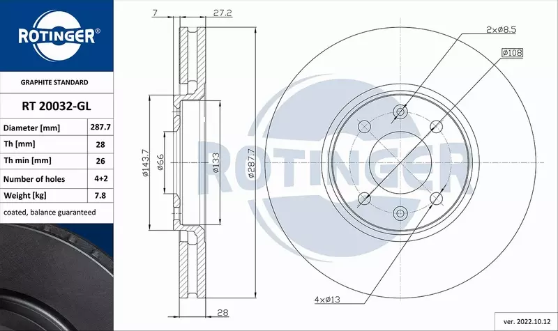 ROTINGER TARCZA HAMULCOWA RT 20032-GL 