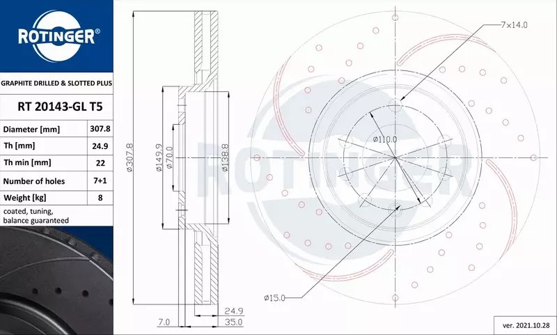 ROTINGER TARCZA HAMULCOWA RT 20143-GL T5 