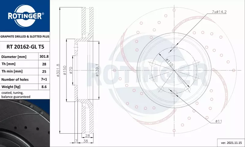 ROTINGER TARCZA HAMULCOWA RT 20162-GL T5 