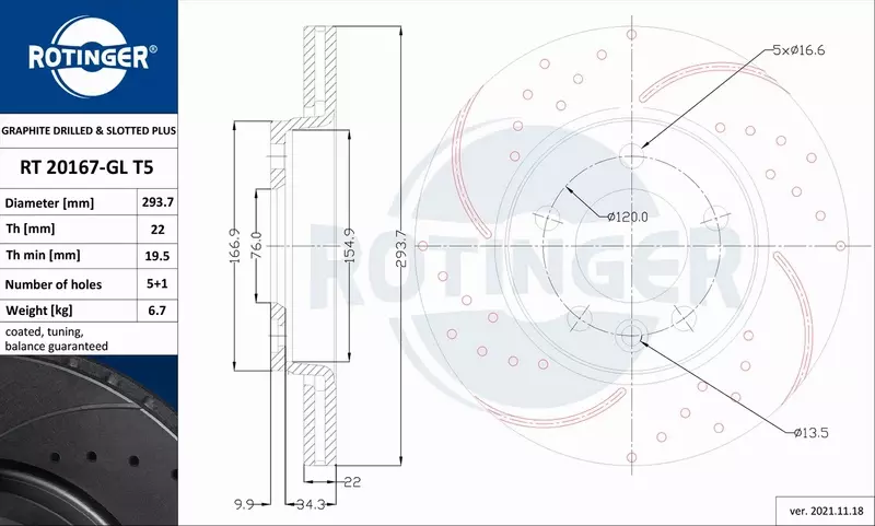 ROTINGER TARCZA HAMULCOWA RT 20167-GL T5 