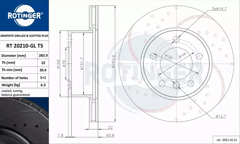 ROTINGER TARCZA HAMULCOWA RT 20210-GL T5 