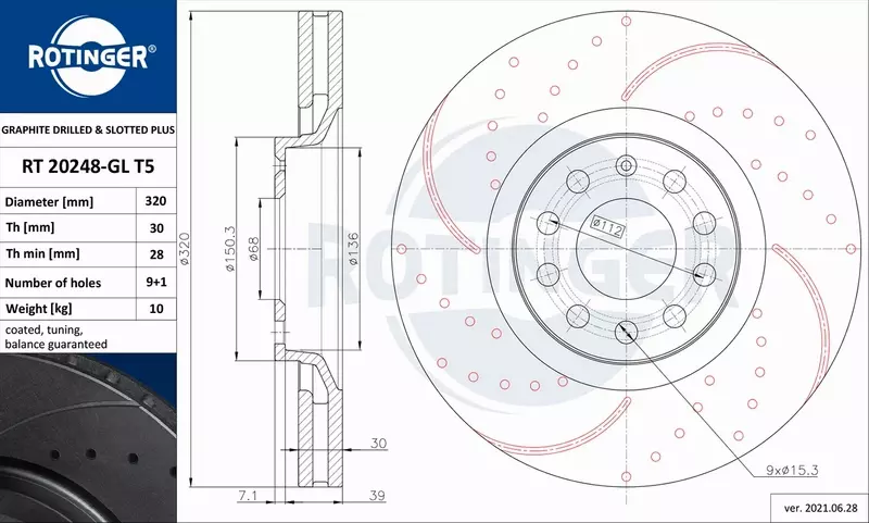 ROTINGER TARCZA HAMULCOWA PRZÓD RT 20248-GL T5 